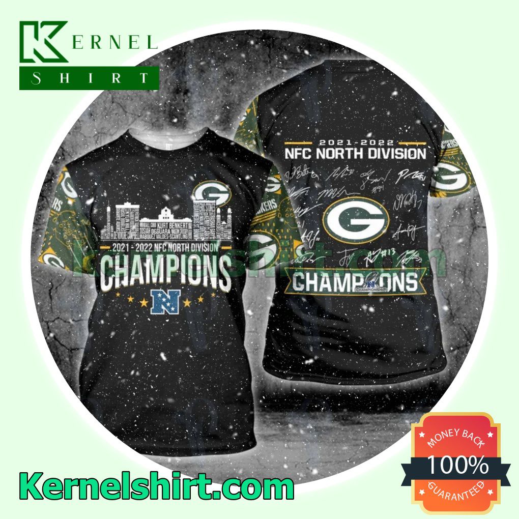 Green Bay Packers 2021- 2022 Nfc North Division Champions Signatures Hooded Sweatshirt, Unisex Shirts