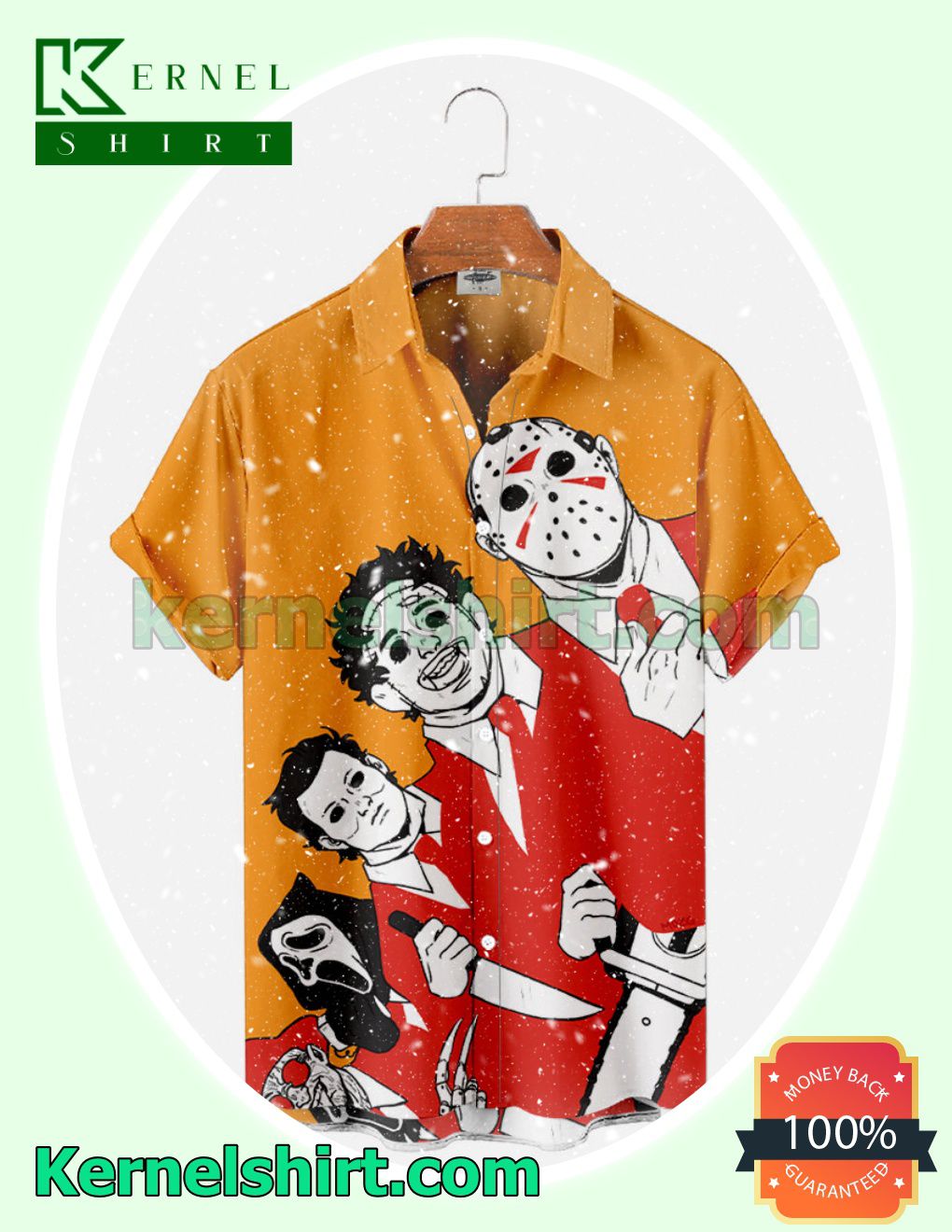 Horror Movie Characters In Red Suit Halloween Costume Shirt