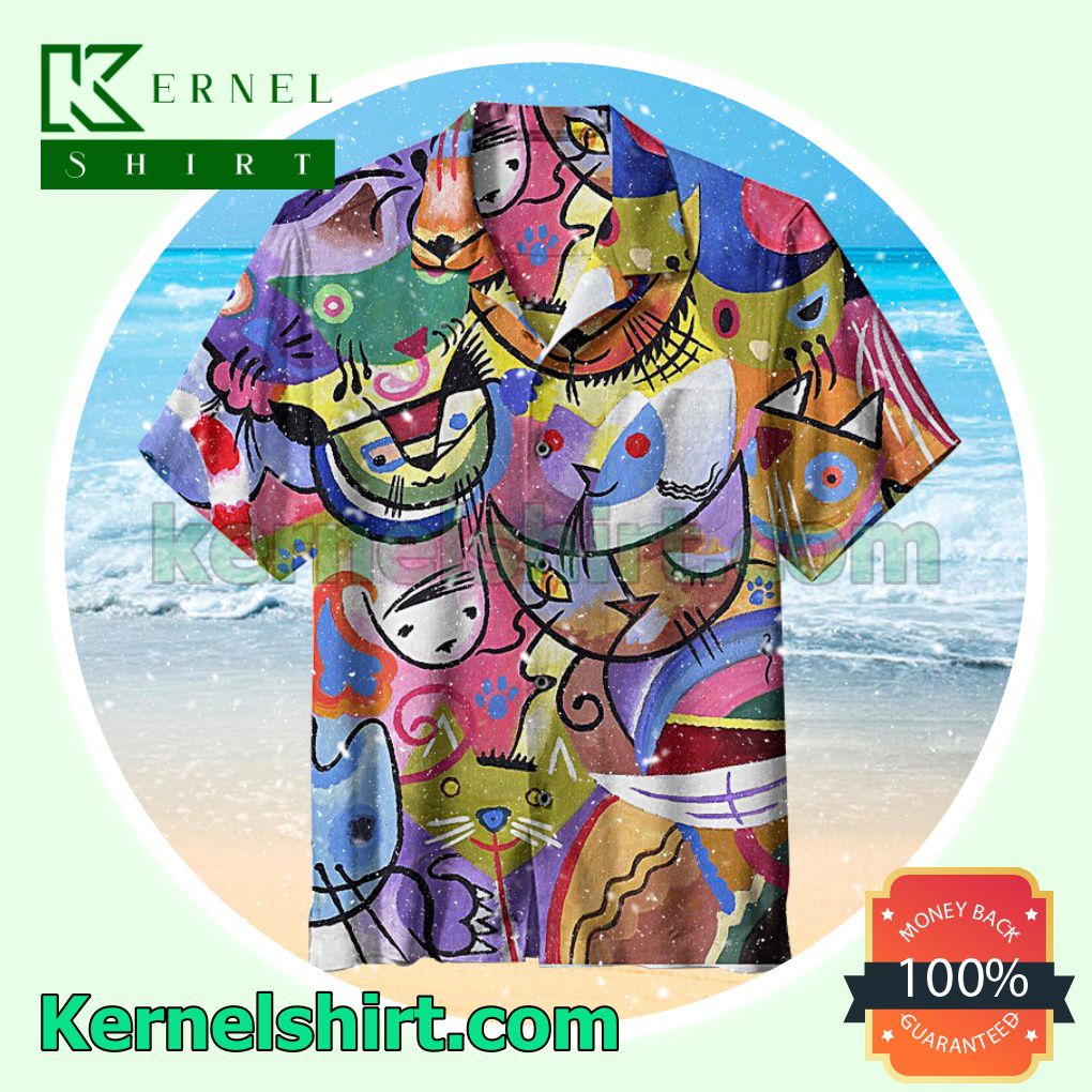 Kandinsky's Cats Canvas Print Summer Beach Shirt