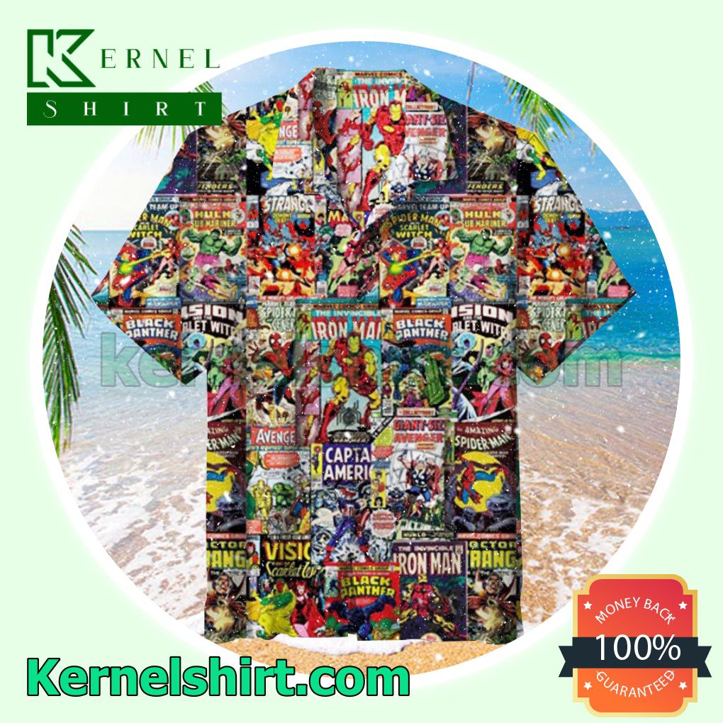 Marvel Comics Avengers Poster Collage Summer Beach Shirt