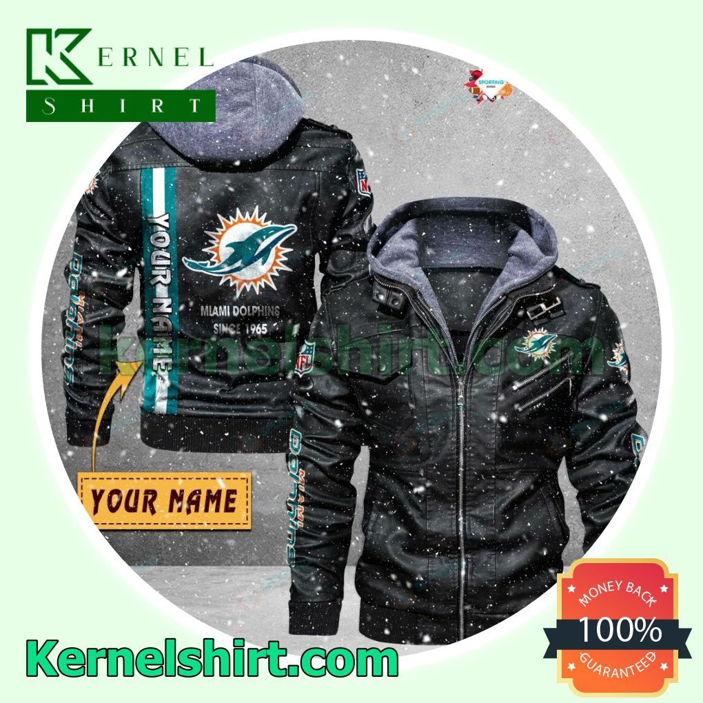 Miami Dolphins Faux Leather Aviator Bomber Jacket