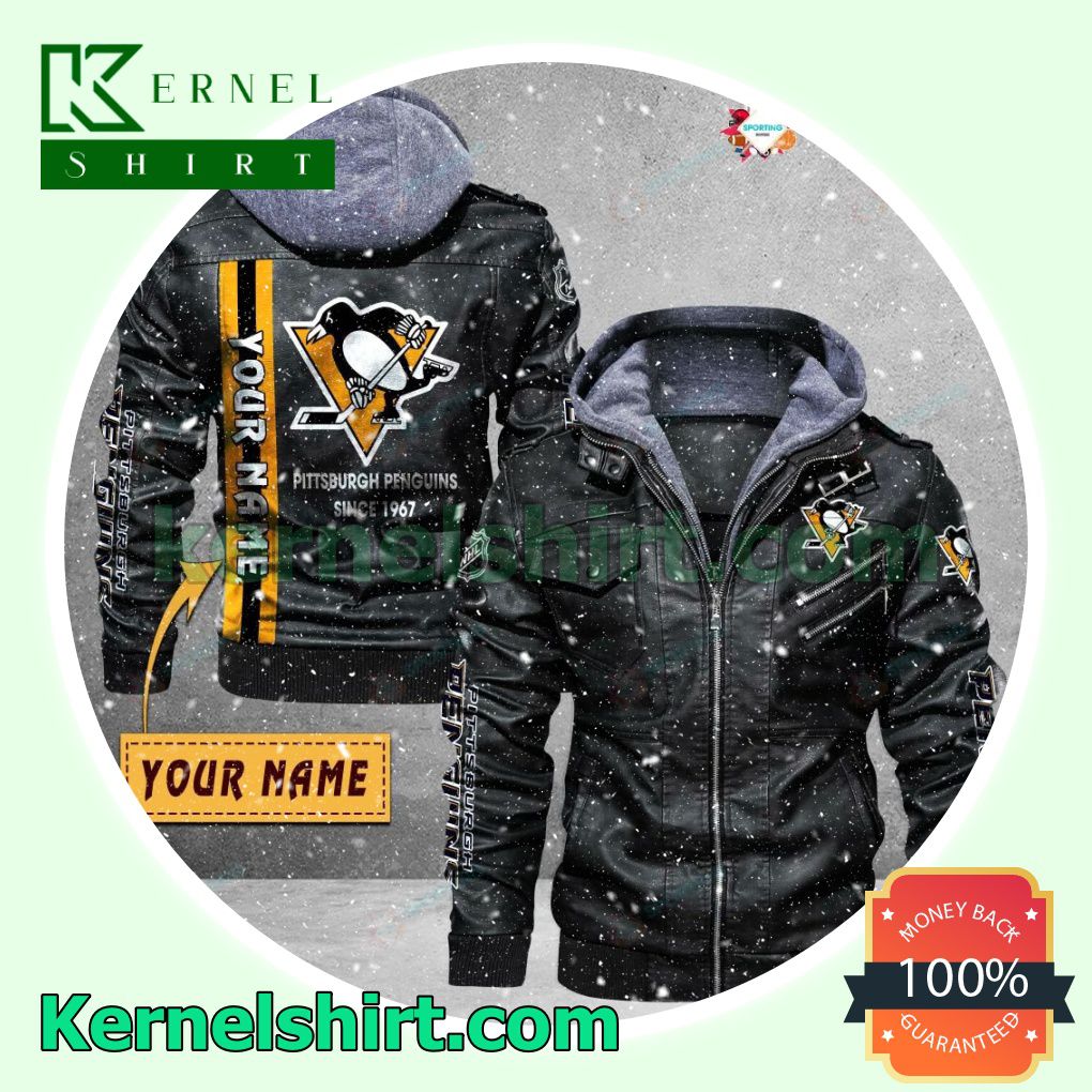 Pittsburgh Penguins Faux Leather Aviator Bomber Jacket