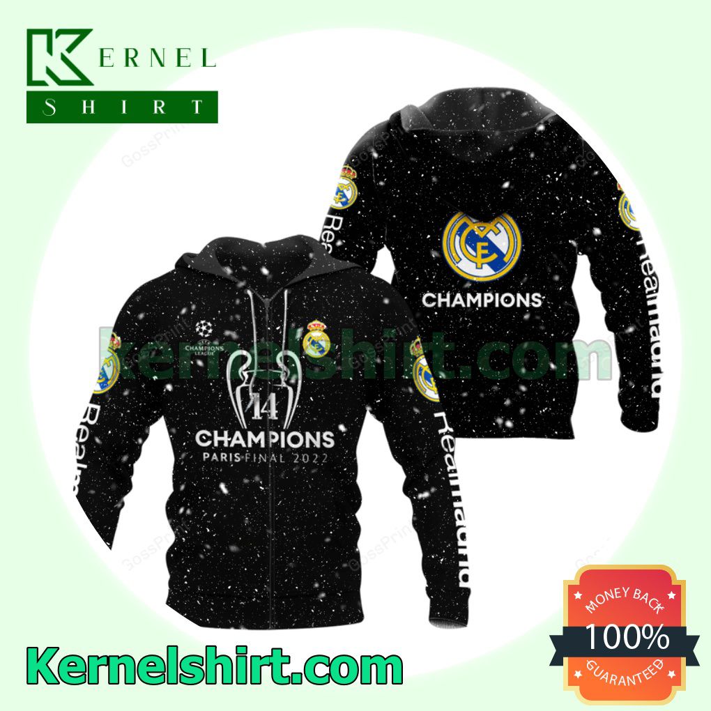Real Madrid Uefa Champions League Paris Final 2022 Black Hooded Sweatshirt, Unisex Shirts b