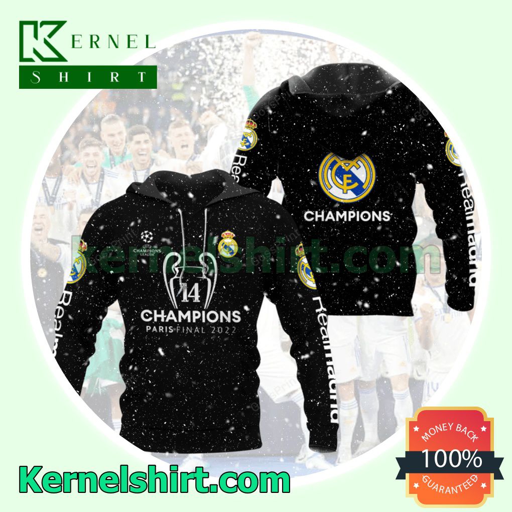 Real Madrid Uefa Champions League Paris Final 2022 Black Hooded Sweatshirt, Unisex Shirts c