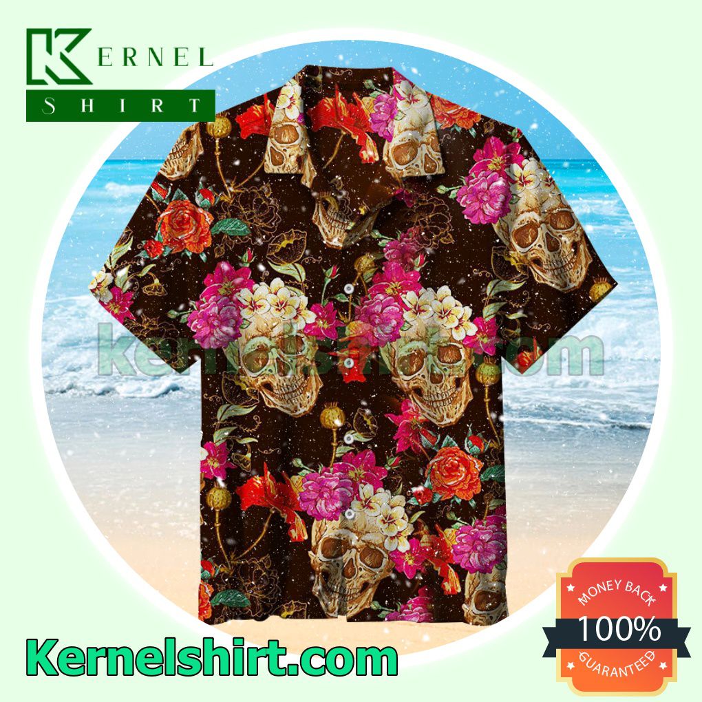 Skull And Flowers Summer Beach Shirt