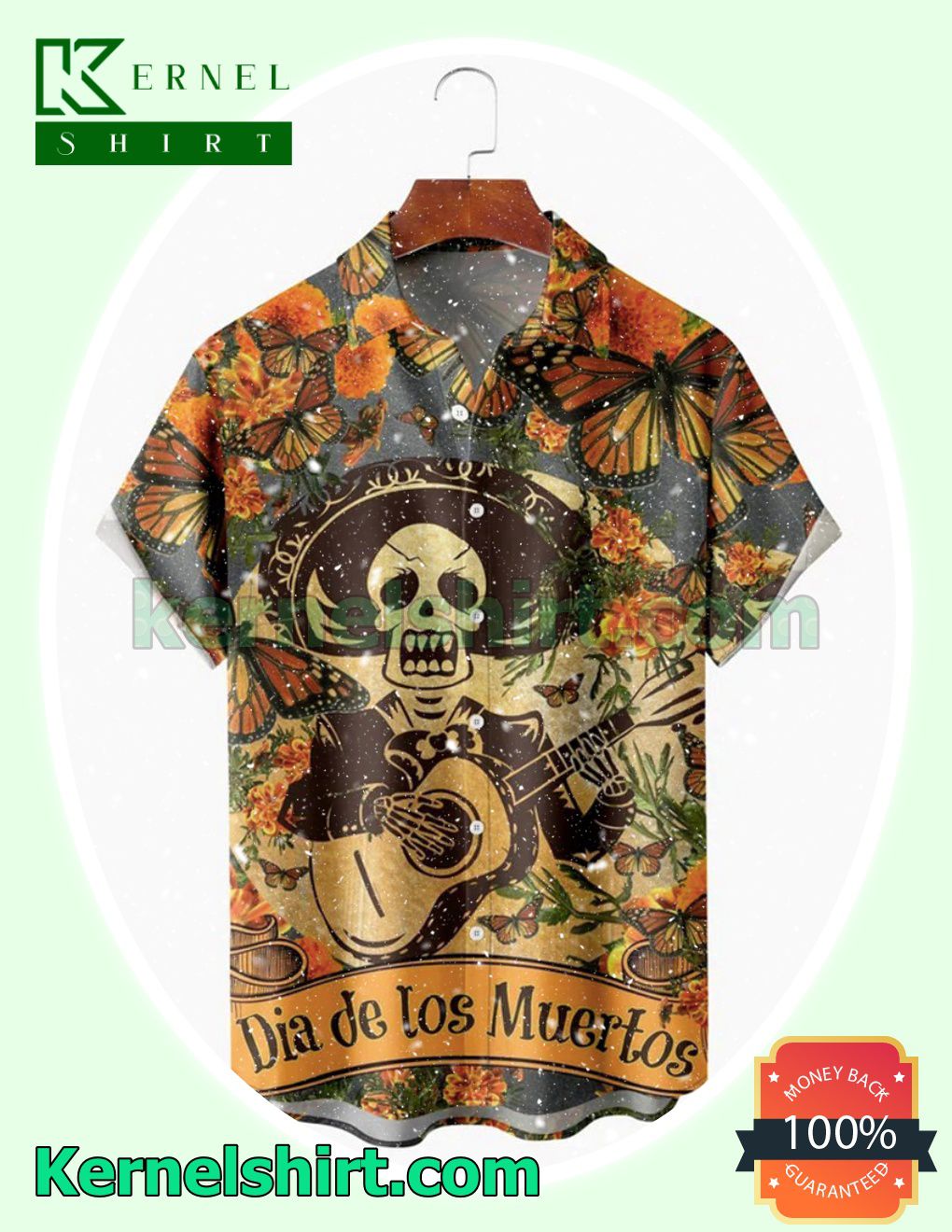 Skull Play Guitar Dia De Los Muertos Halloween Costume Shirt