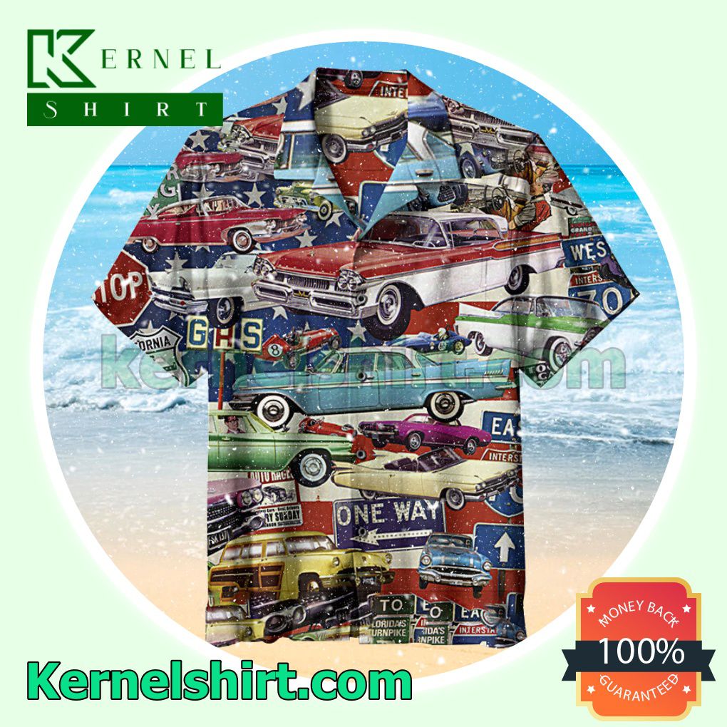 Vintage Car Collage Summer Beach Shirt