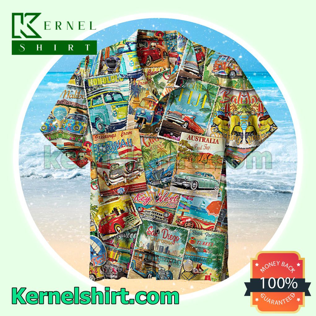 Vintage Travel Collage Summer Beach Shirt