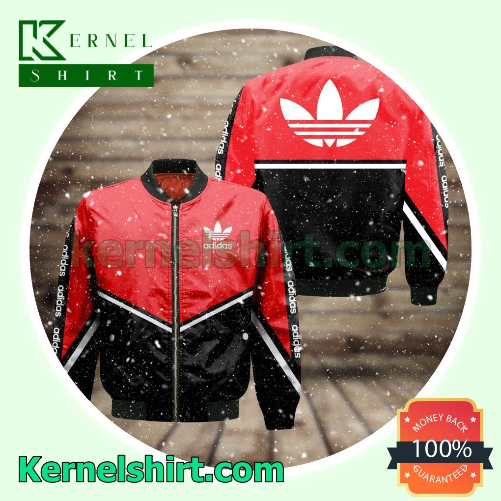 Adidas Black And Red With White Stripe Varsity Jacket Coat Outwear