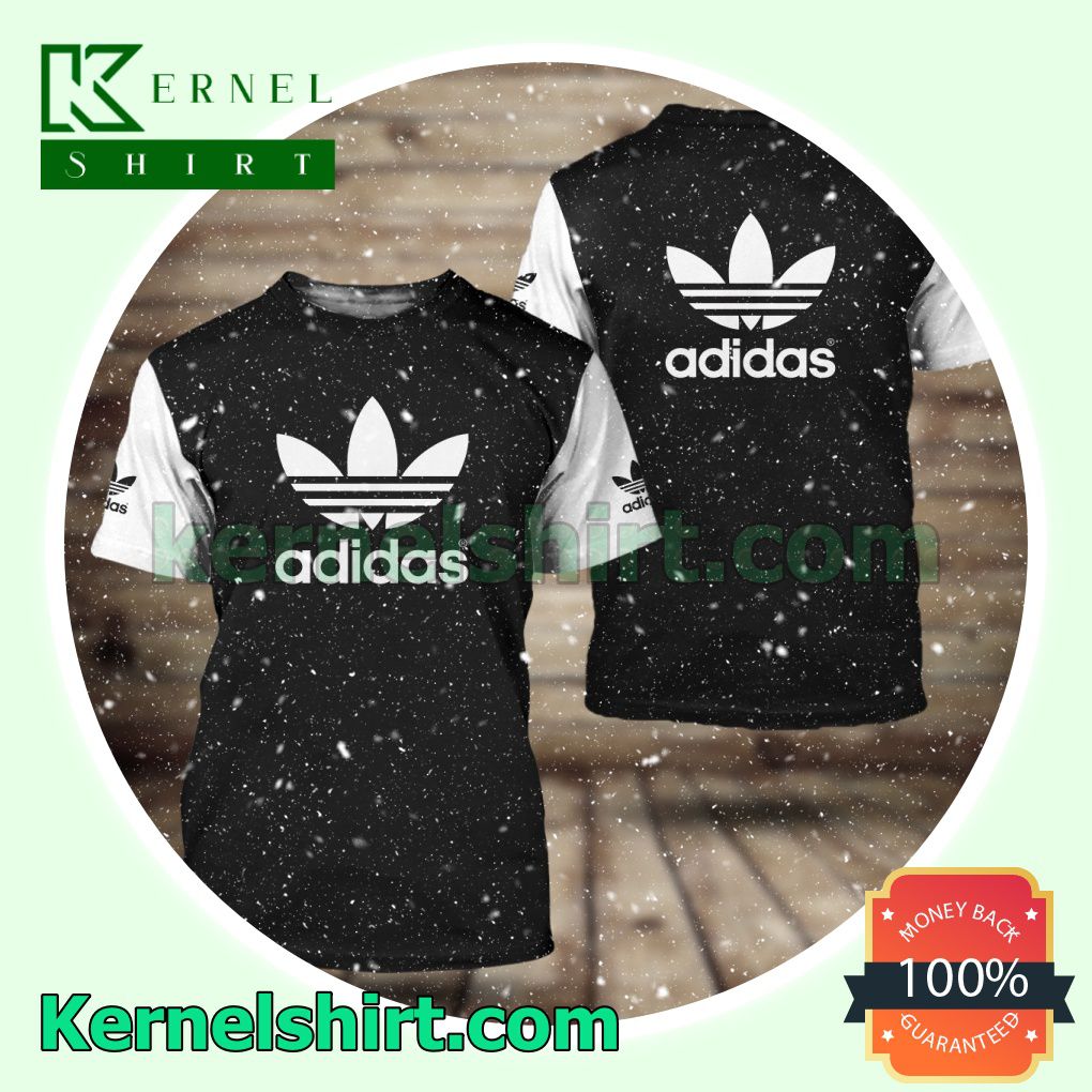 Adidas Logo Center Black With White Sleeves Logo 3D T-Shirt