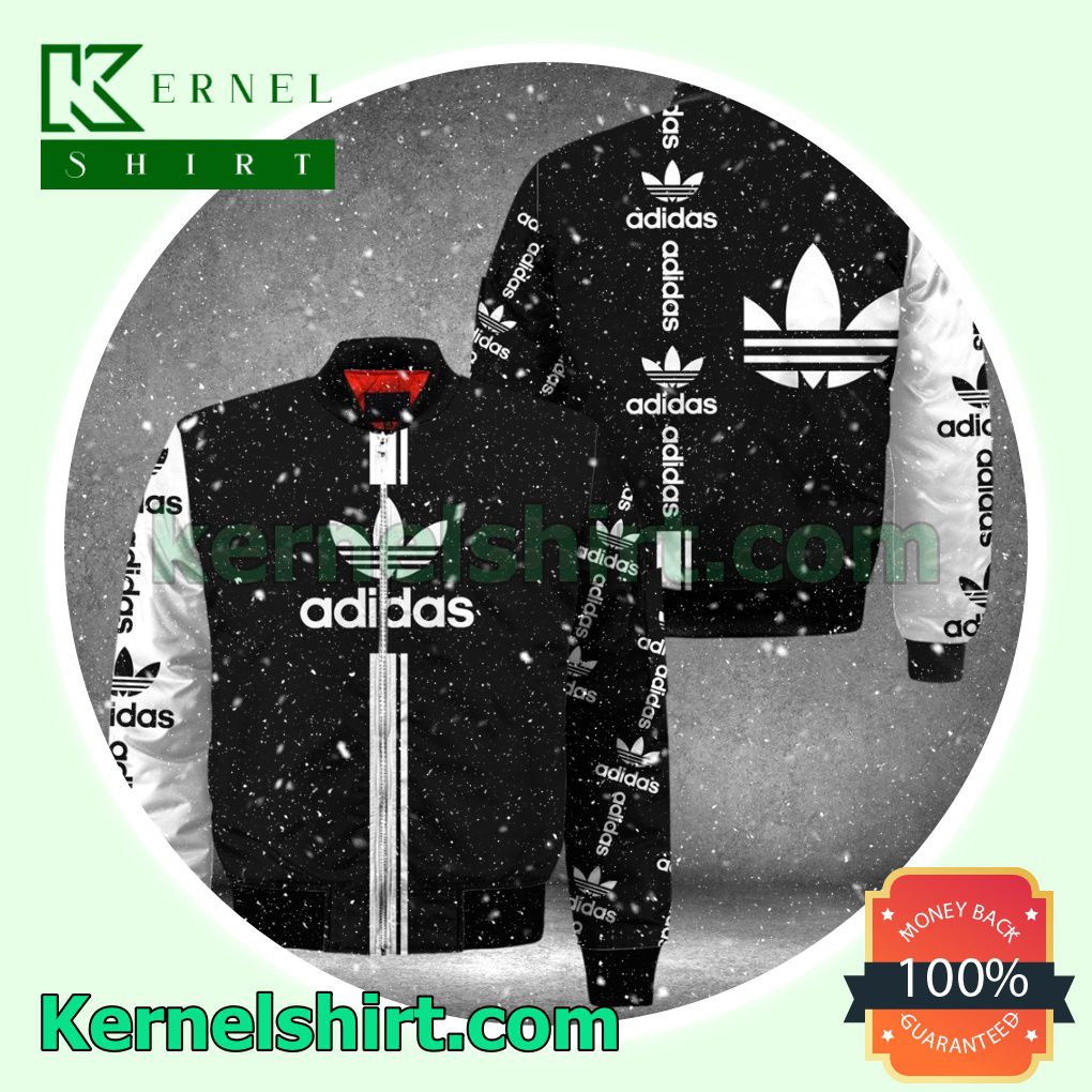 Adidas Luxury Brand Name And Logo Black Mix White Varsity Jacket Coat Outwear