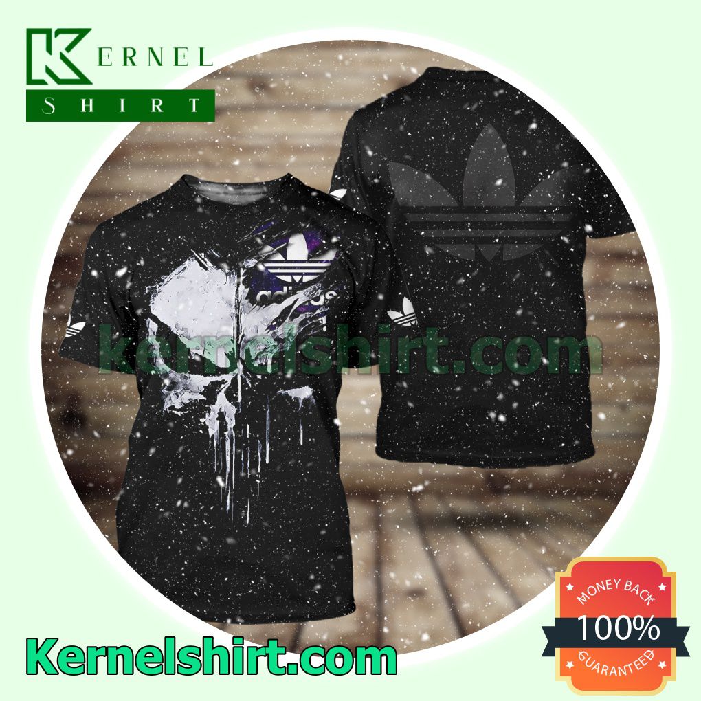 Adidas Skull Logo Torn Ripped Logo 3D T-Shirt