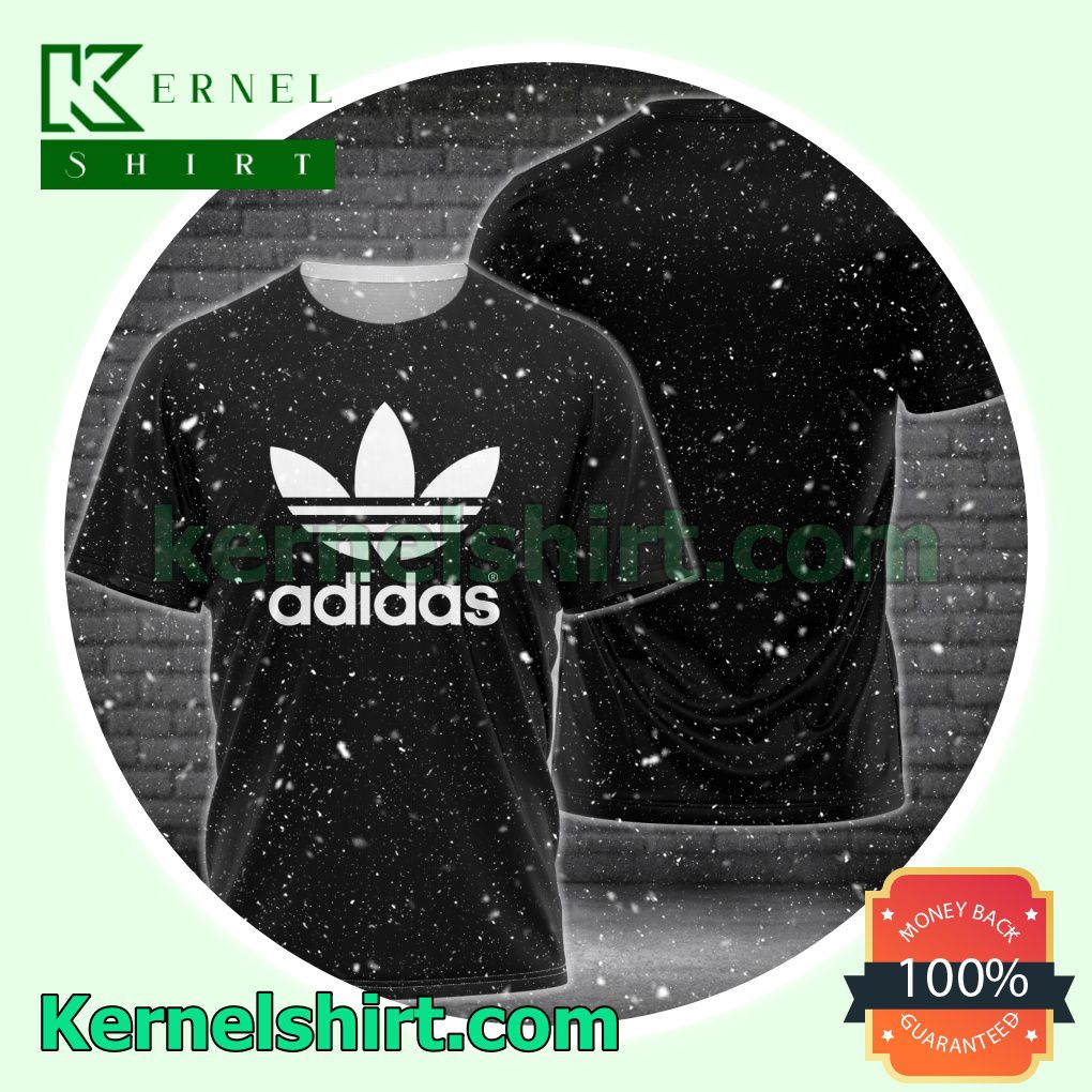 Adidas White Brand Logo Black Logo 3D T-Shirt