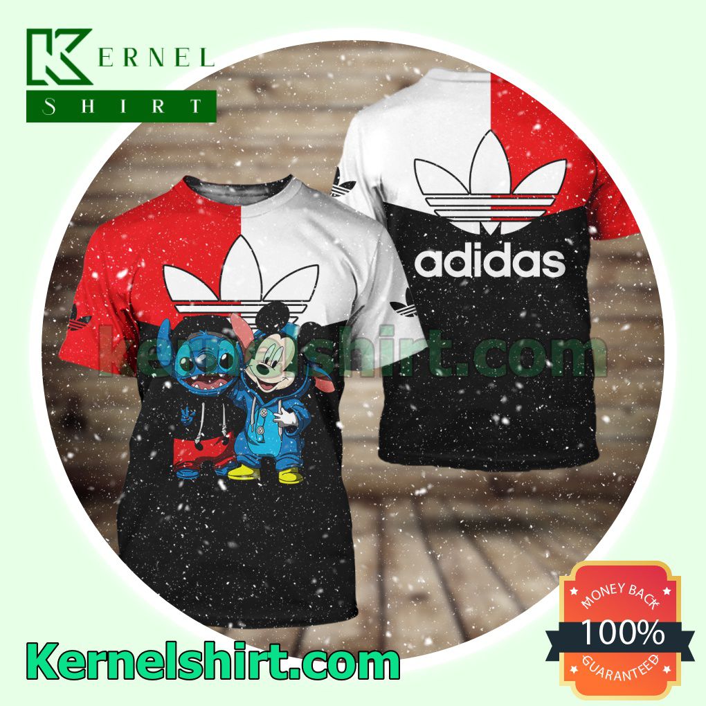 Adidas With Stitch And Mickey Mouse Logo 3D T-Shirt