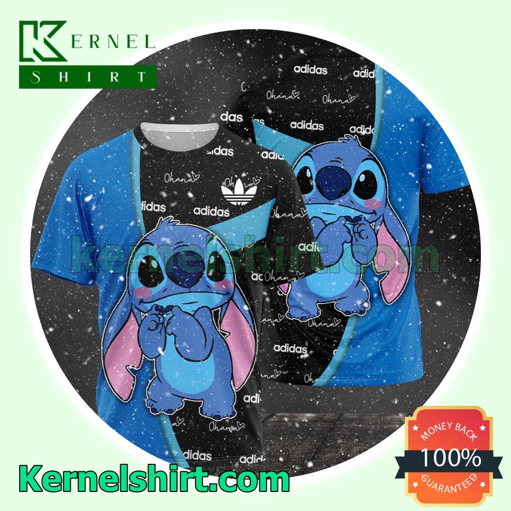 Adidas With Stitch Ohana Blue And Black Logo 3D T-Shirt