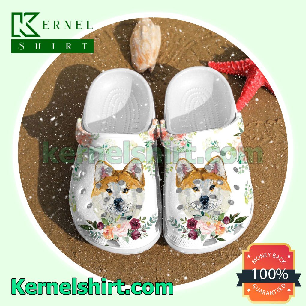 Akita Inu Dog And Flower Clogs Shoes Slippers Sandals