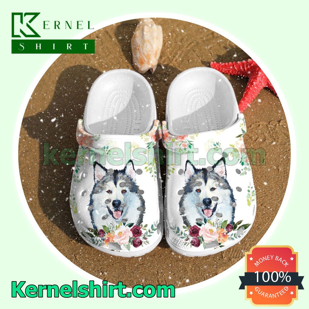 Alaskan Malamute Dog And Flower Clogs Shoes Slippers Sandals
