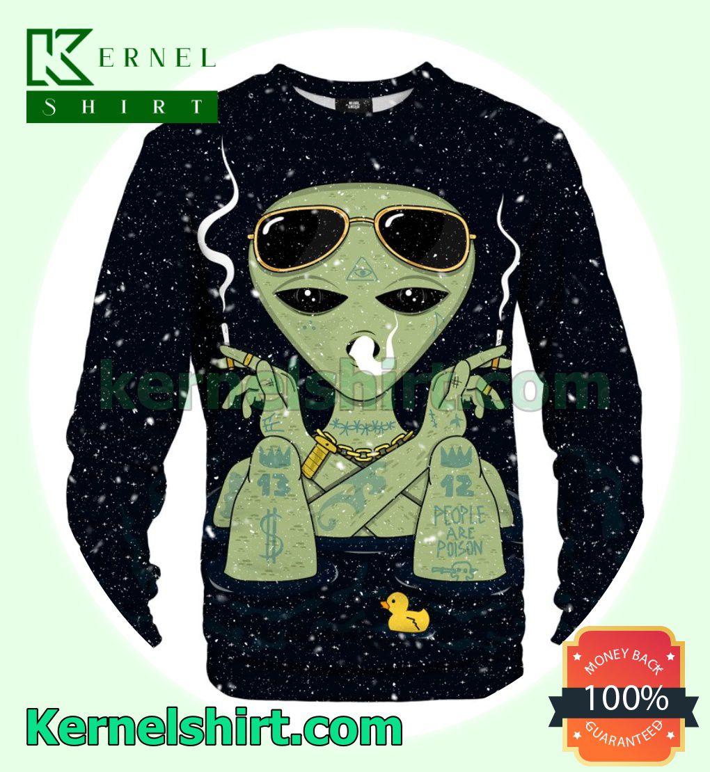 Alien Smoking People Are Poison Crewneck Fleece Sweatshirt