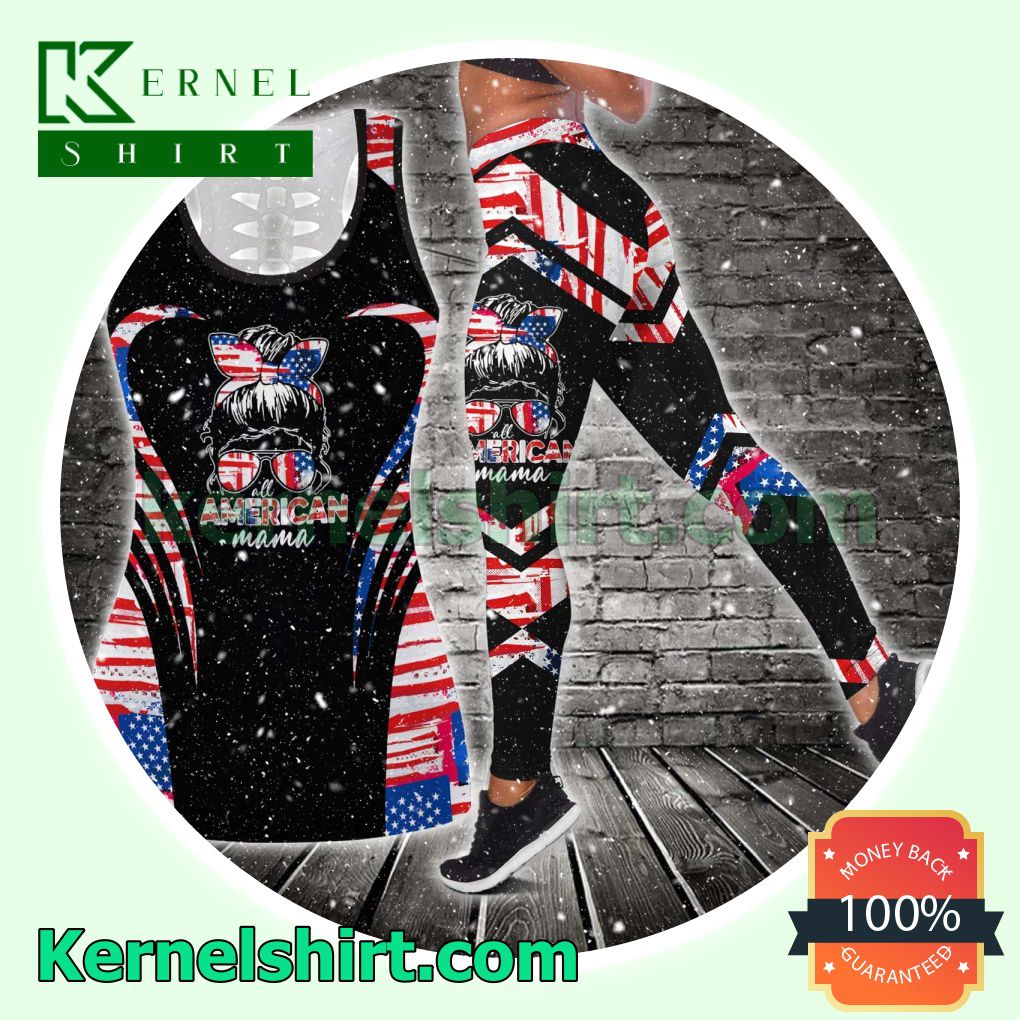 American Mama American Flag Heart Hooded Sweatshirt Women Legging