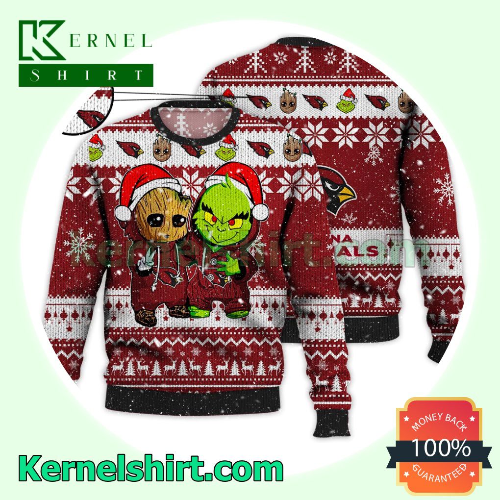 Arizona Cardinals Baby Groot And Grinch Xmas Knitted Sweater NFL Lover