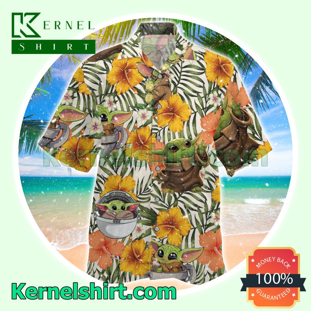Baby Yoda Hibiscus Palm Leaf Summer Short Sleeve Shirt