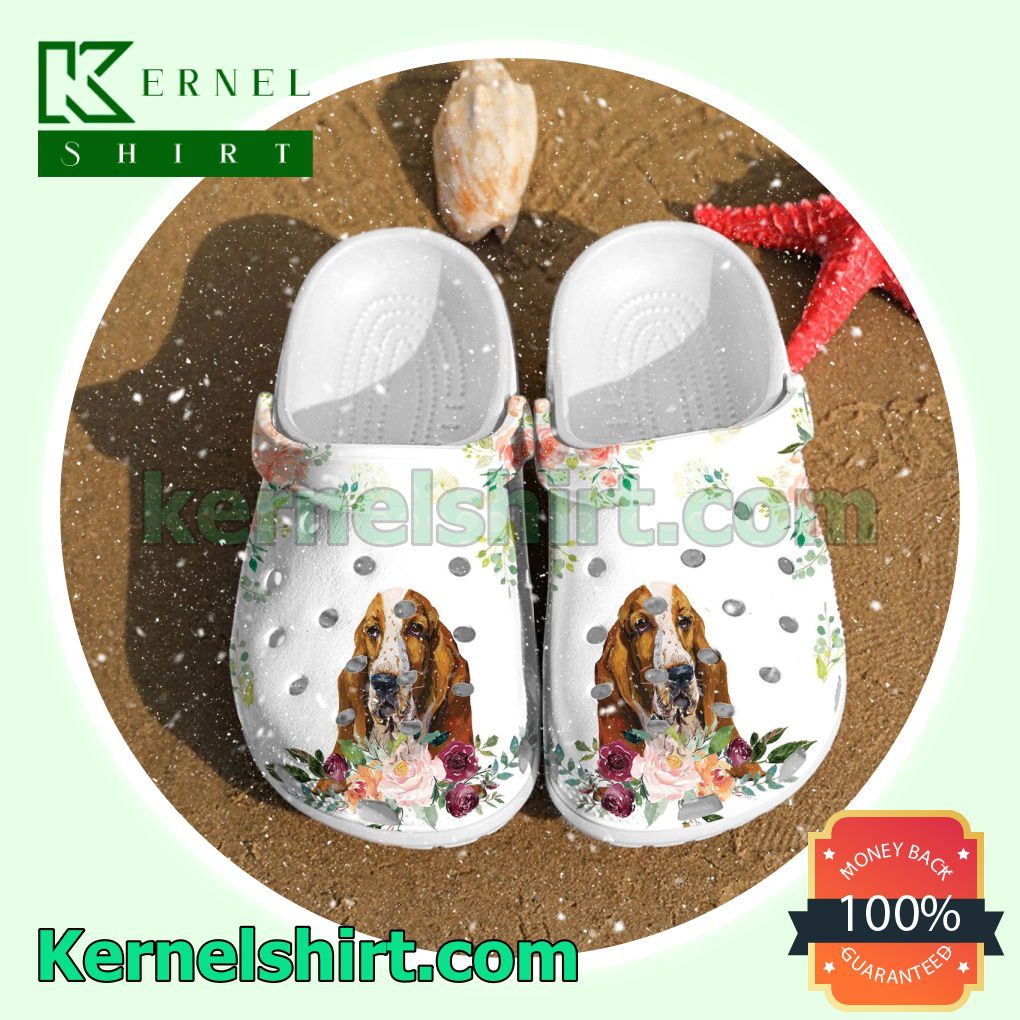 Basset Dog And Flower Clogs Shoes Slippers Sandals