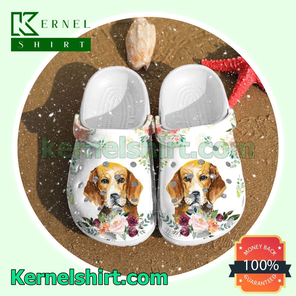Beagle Dog And Flower Clogs Shoes Slippers Sandals