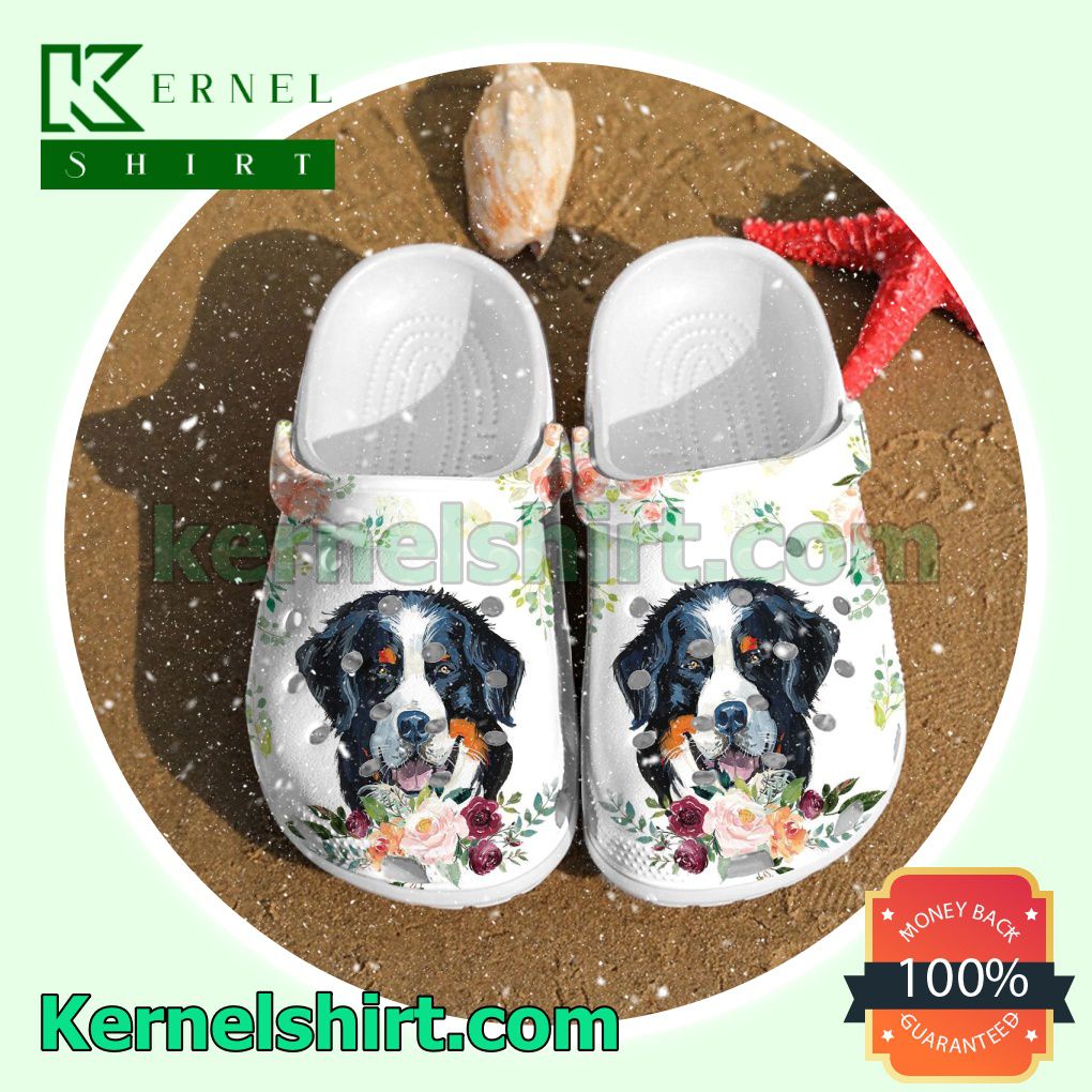 Bernese Mountain Dog And Flower Clogs Shoes Slippers Sandals