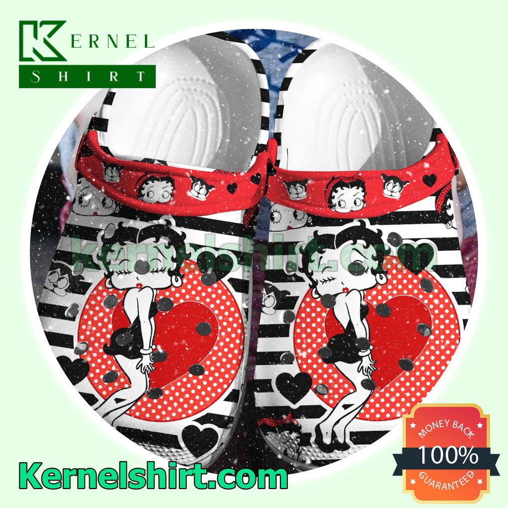 Betty Boop Black And White Stripes Clogs Shoes Slippers Sandals