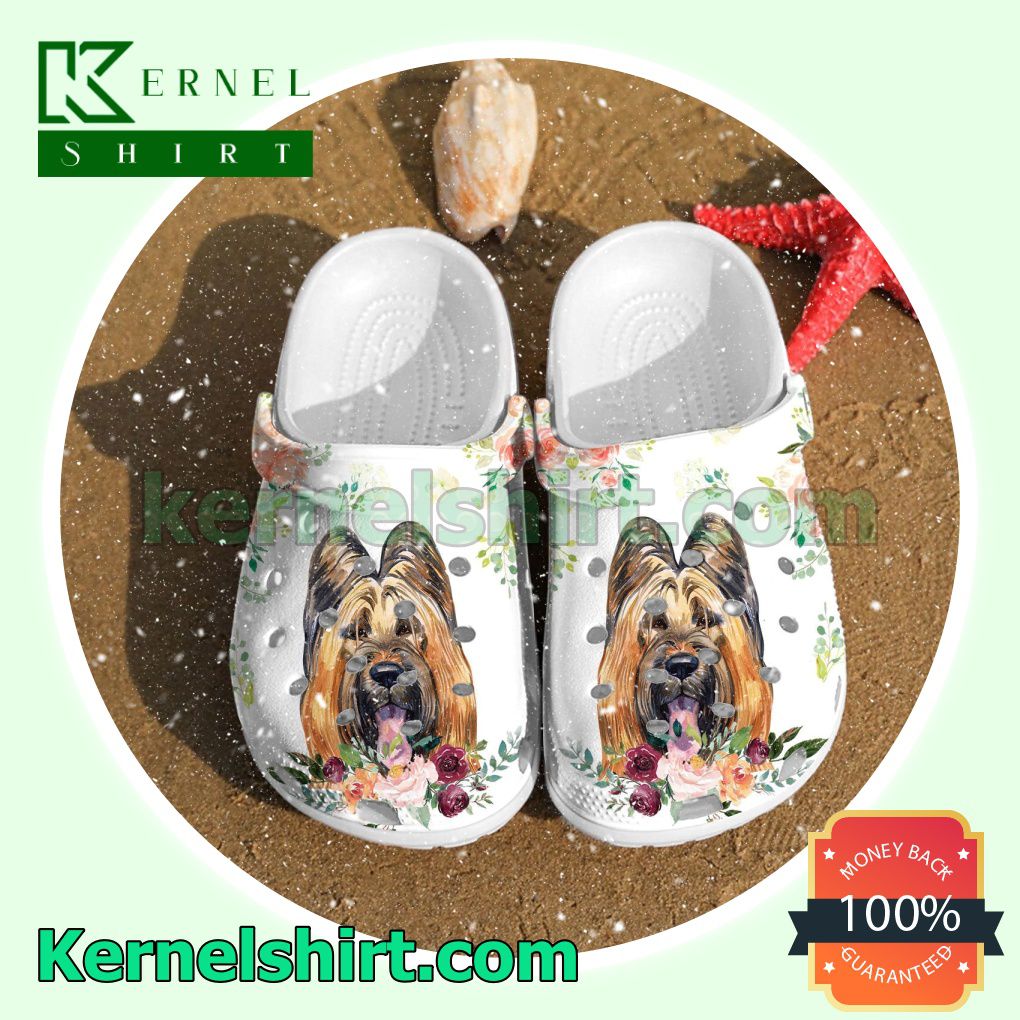 Briard Dog And Flower Clogs Shoes Slippers Sandals