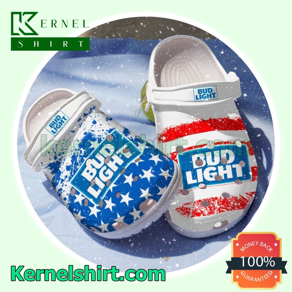 Bud Light American Flag Blue Red Clogs Shoes Slippers Sandals