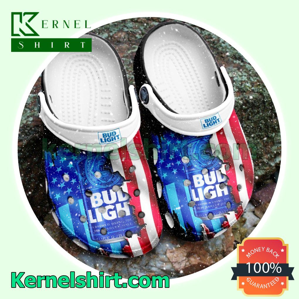 Bud Light Beer American Flag Clogs Shoes Slippers Sandals