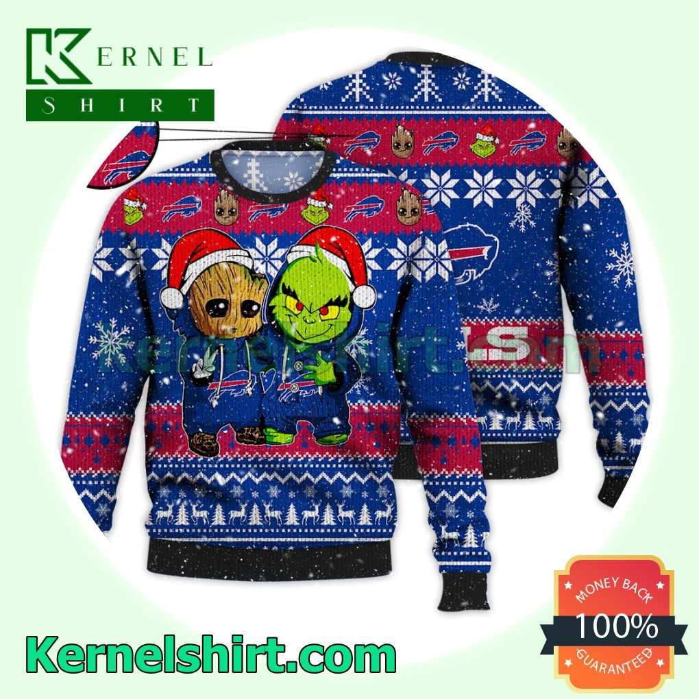 Buffalo Bills Baby Groot And Grinch Xmas Knitted Sweater NFL Lover