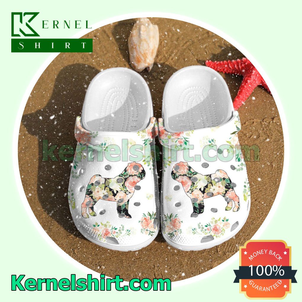 Bull Dog Flowers Clogs Shoes Slippers Sandals