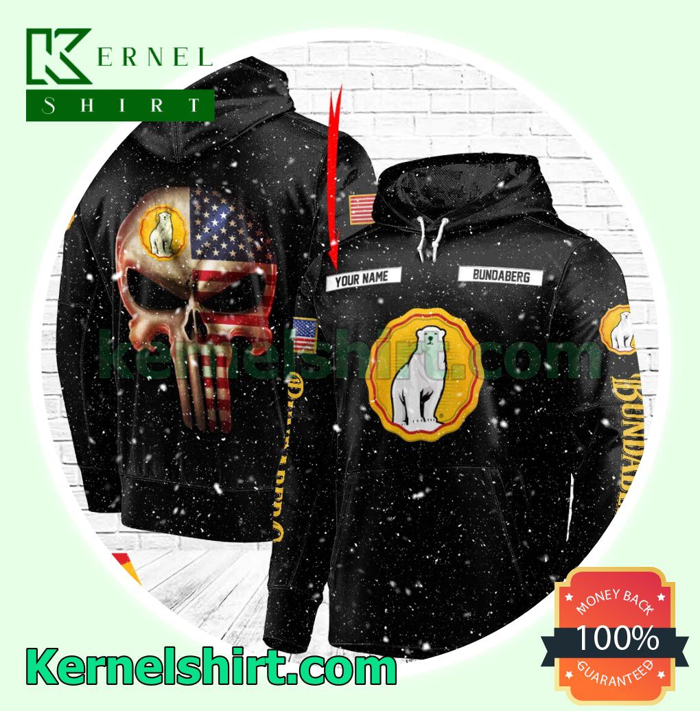 Bundaberg Rum Punisher Skull USA Flag Custom Name Hooded Sweatshirt