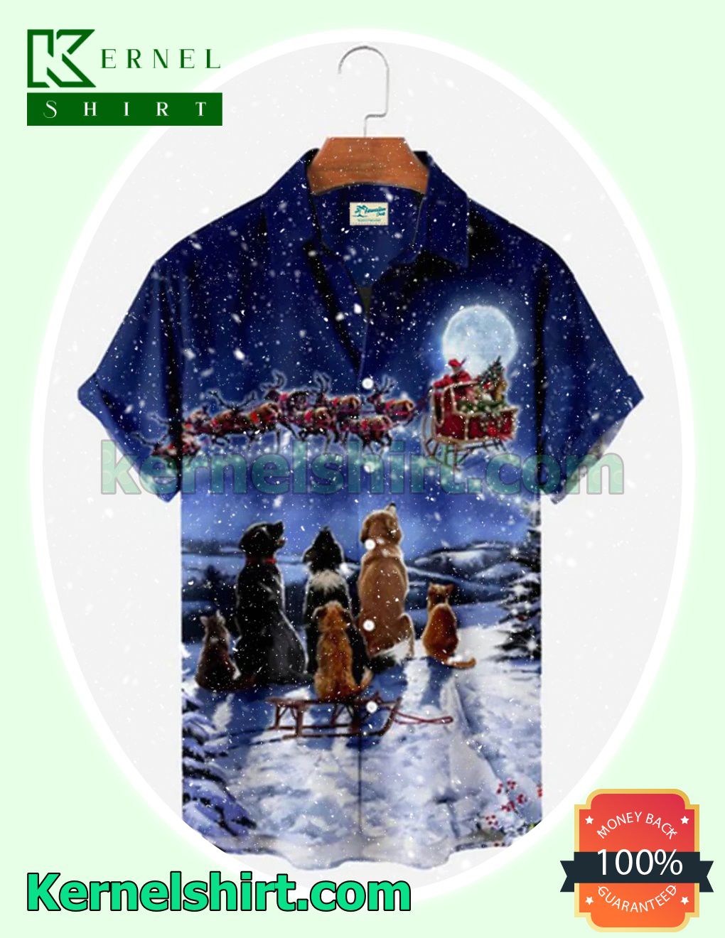 Christmas Night And Dog Xmas Short Sleeve Shirts