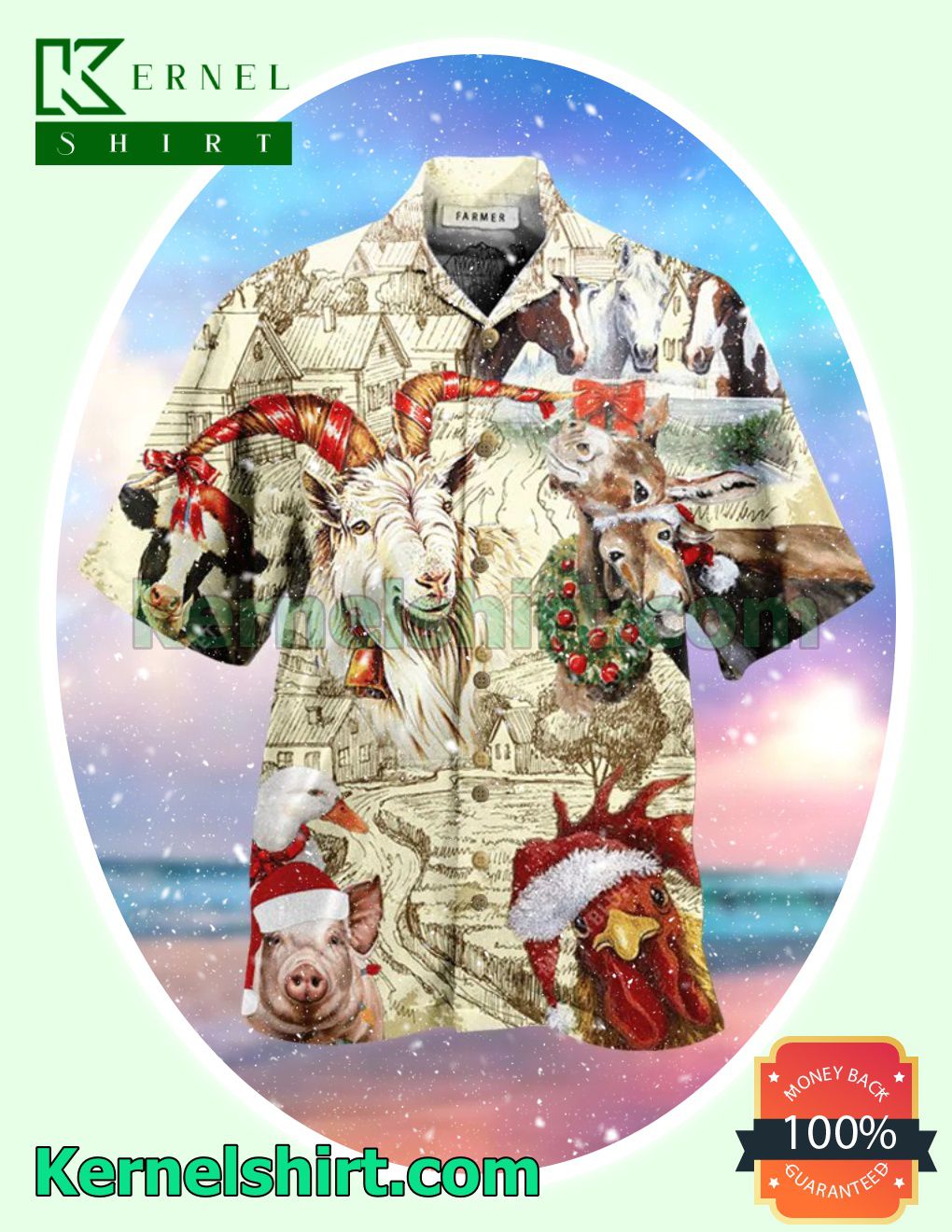 Christmas With Farm Animals Xmas Short Sleeve Shirts