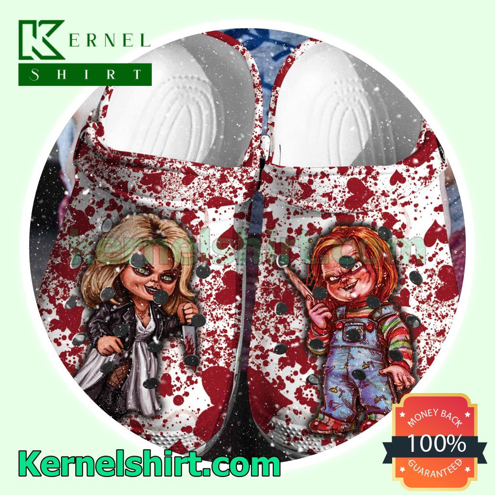 Chucky And Tiffany Blood Stain Halloween Clogs Shoes Slippers Sandals