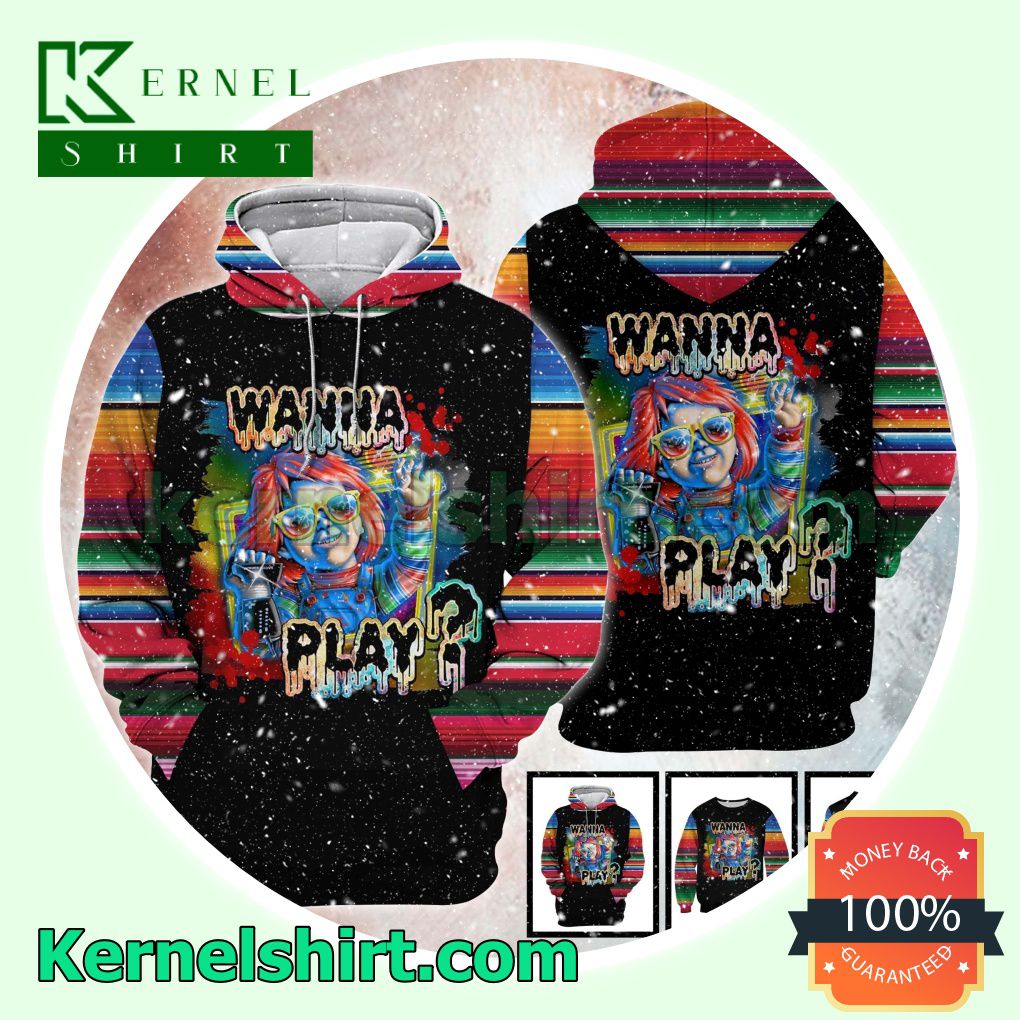 Chucky Wanna Play Colorful Stripe Costume Scary Hooded Sweatshirt