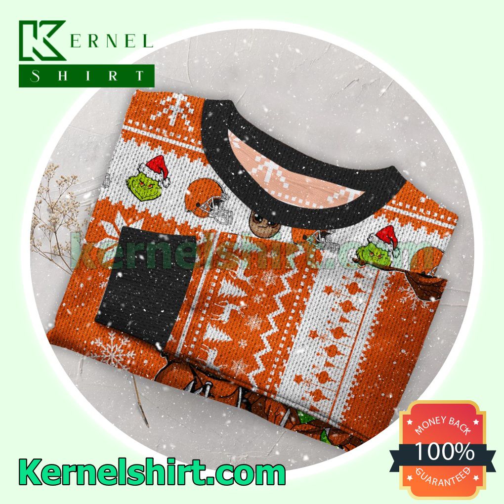 Cleveland Browns Baby Groot And Grinch Xmas Knitted Sweater NFL Lover a