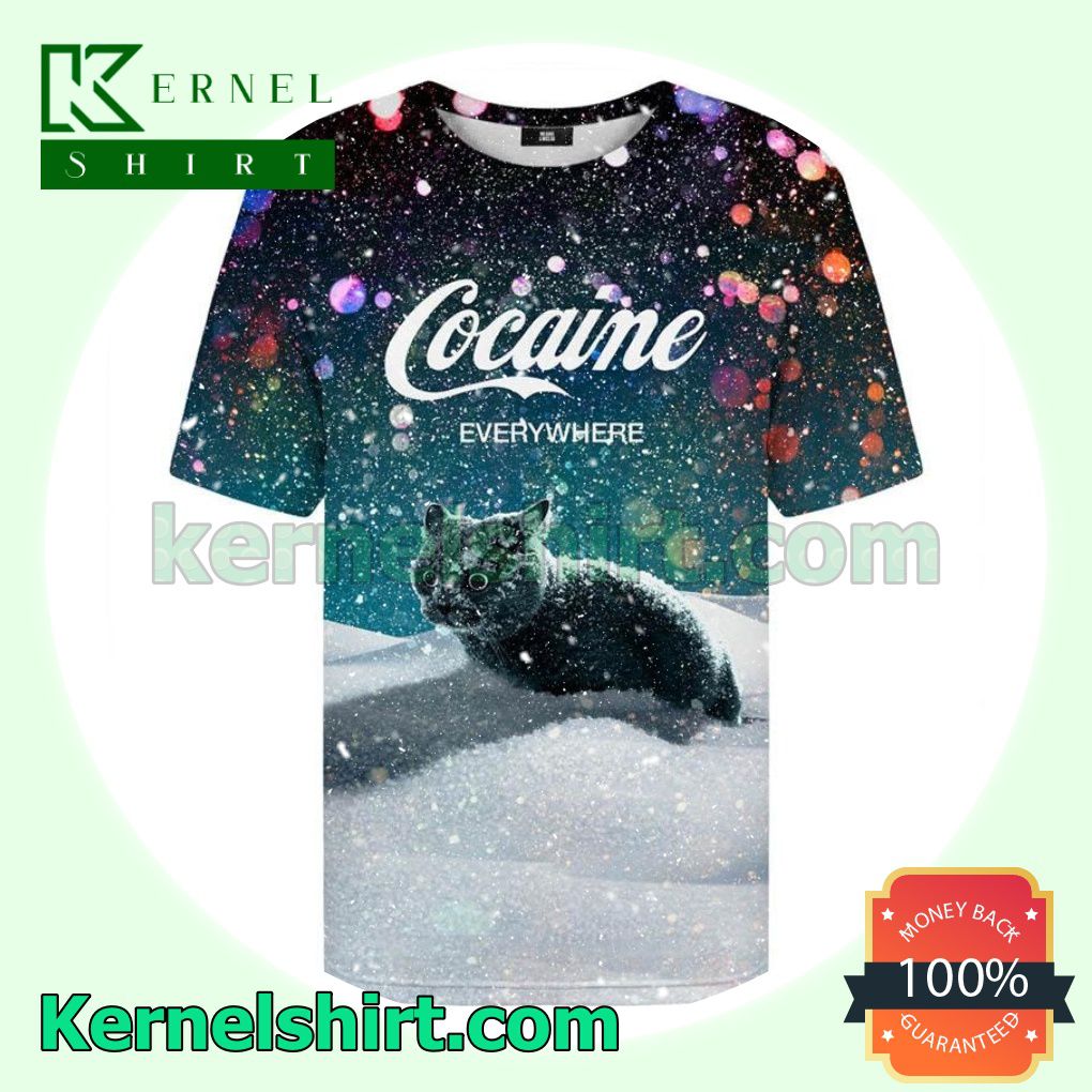 Cocaine Everywhere Cat With Snow Crewneck Tee