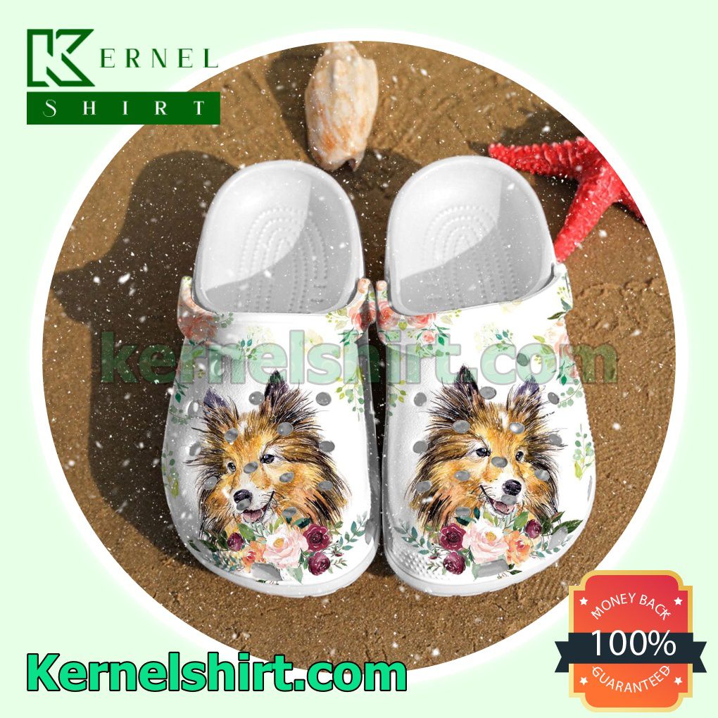 Collie Dog And Flower Clogs Shoes Slippers Sandals