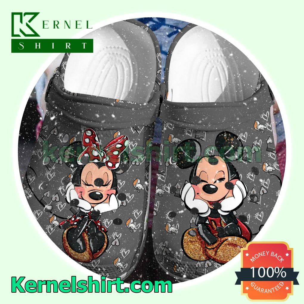 Cute Mickey And Minnie Grey Clogs Shoes Slippers Sandals