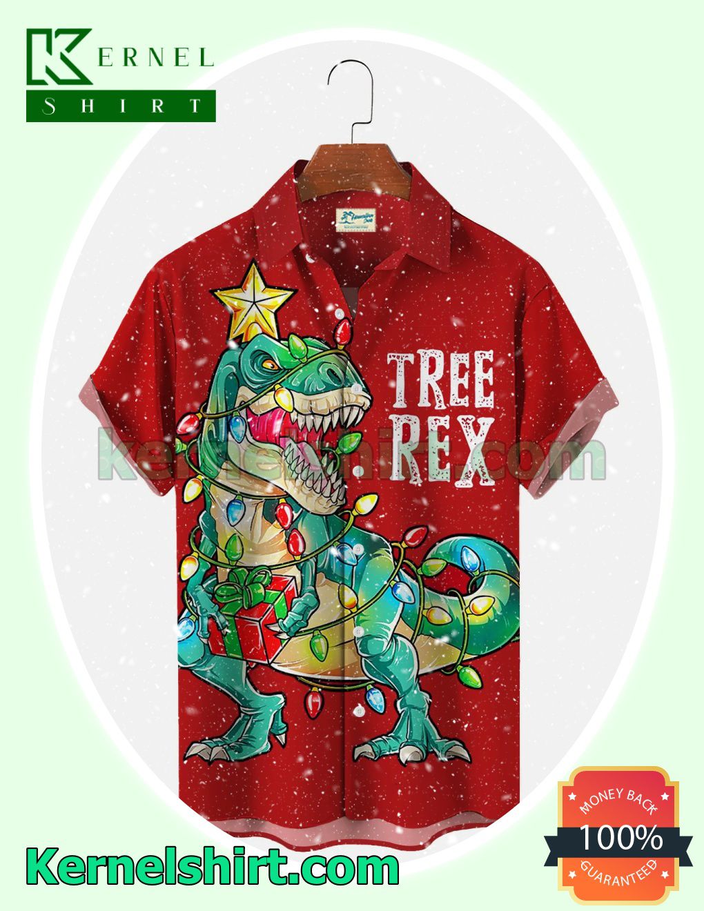 Dinosaur T-rex Colored Lights Christmas Xmas Short Sleeve Shirts