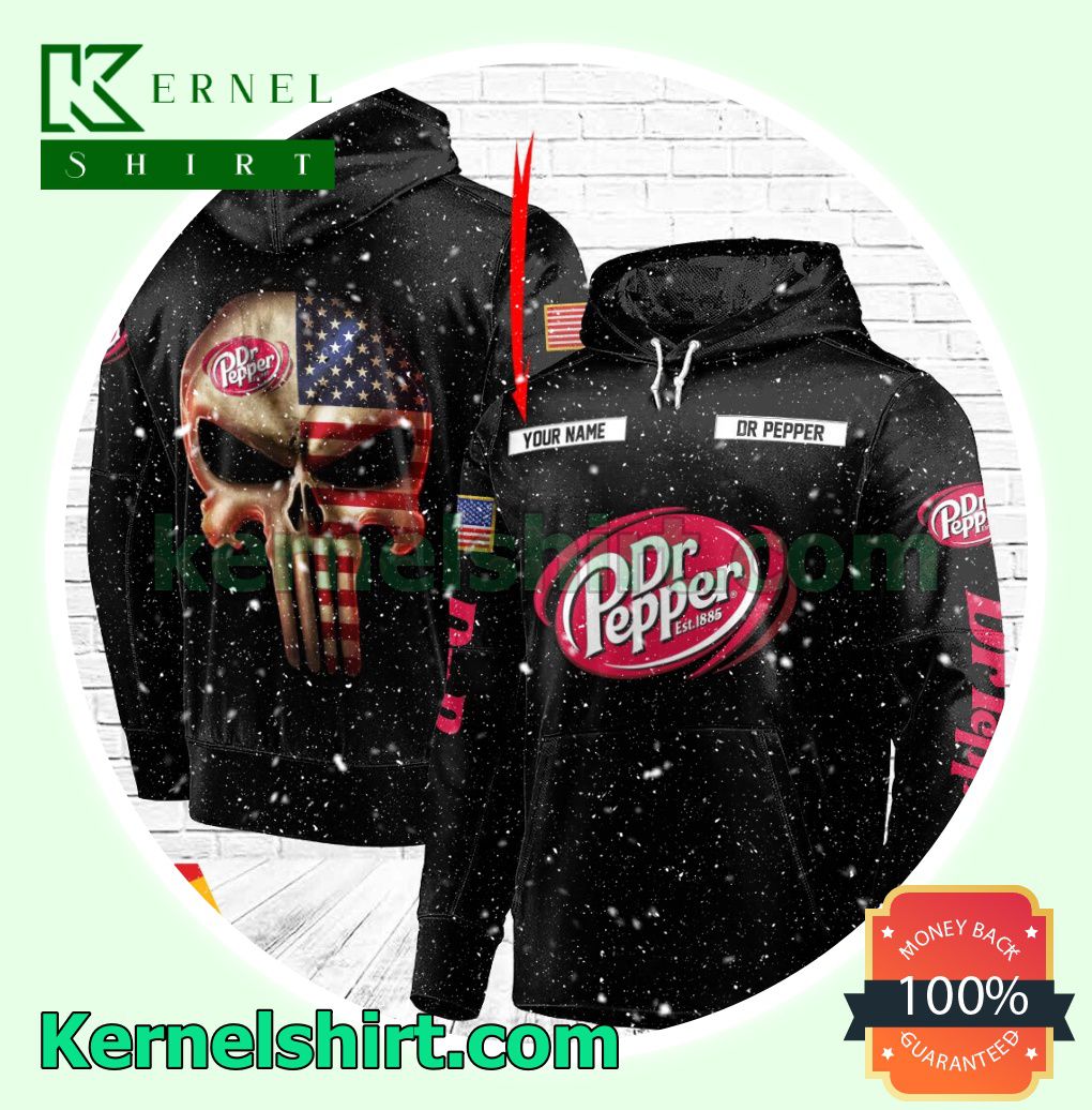 Dr Pepper Punisher Skull USA Flag Custom Name Hooded Sweatshirt