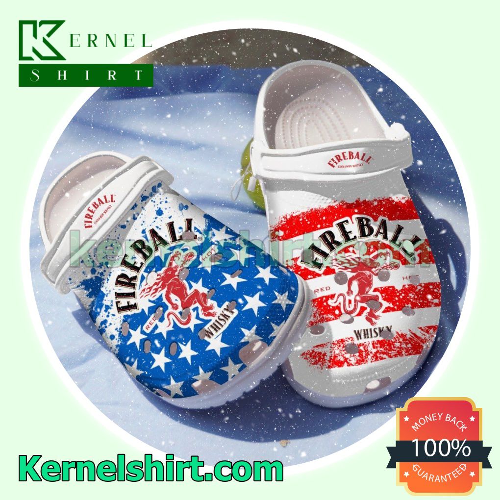 Fireball Whiskey American Flag Blue Red Clogs Shoes Slippers Sandals