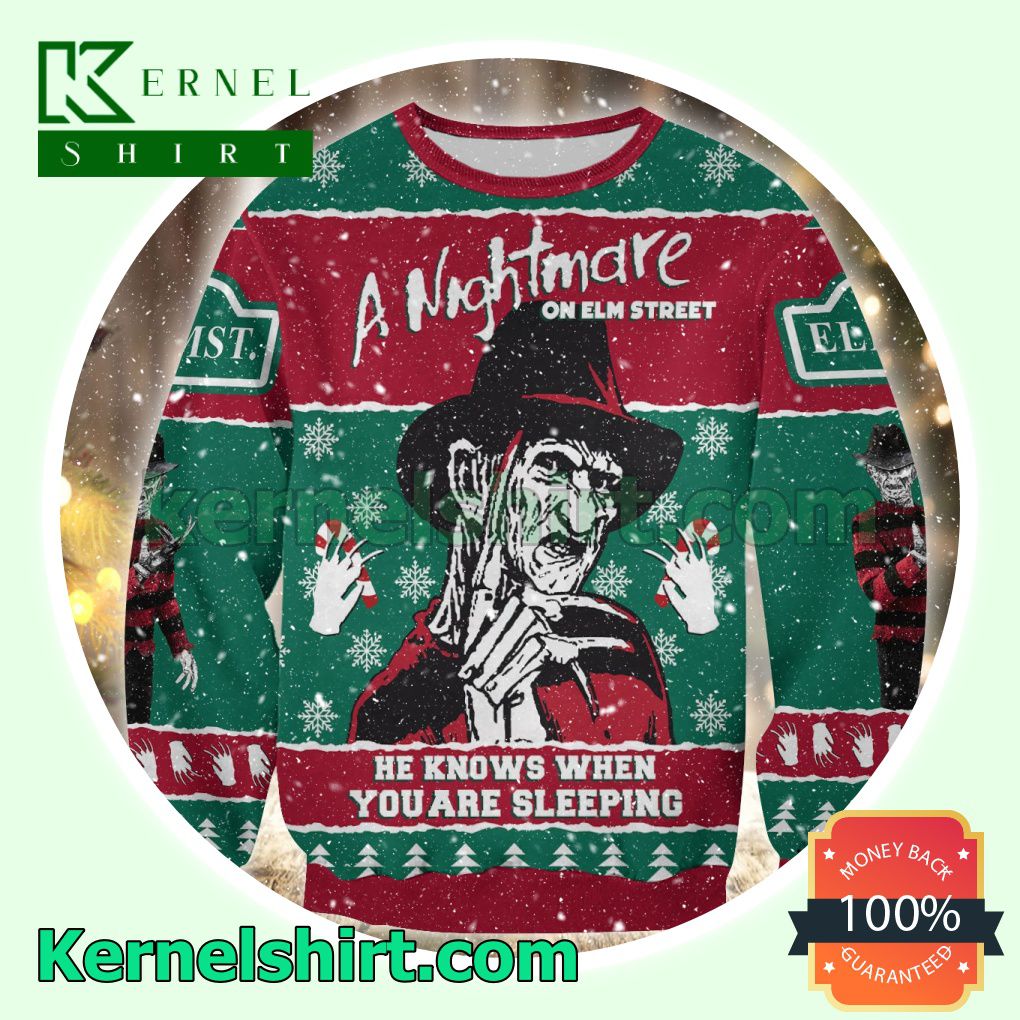 Freddy Krueger A Nightmare On Elm Street He Knows When You Are Sleeping Costume Scary Hooded Sweatshirt a
