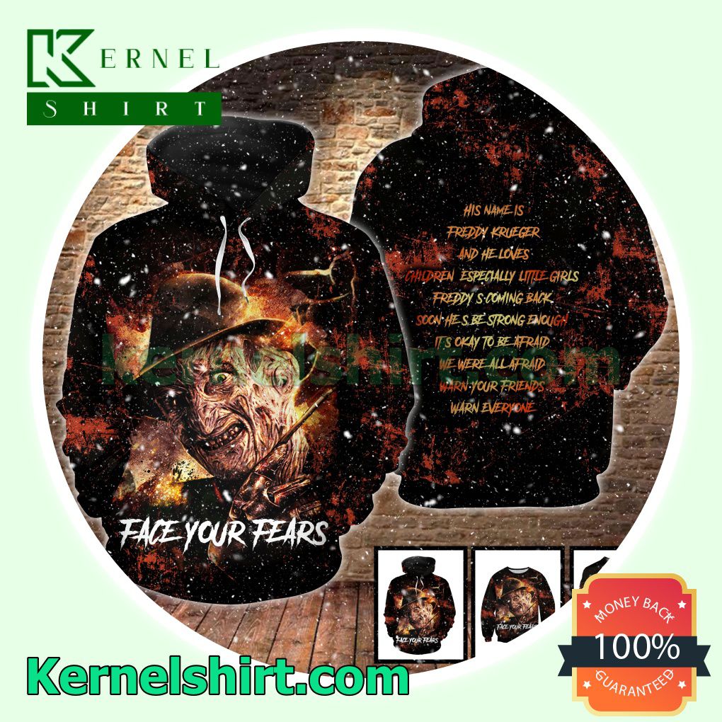 Freddy Krueger Face Your Fears Costume Scary Hooded Sweatshirt