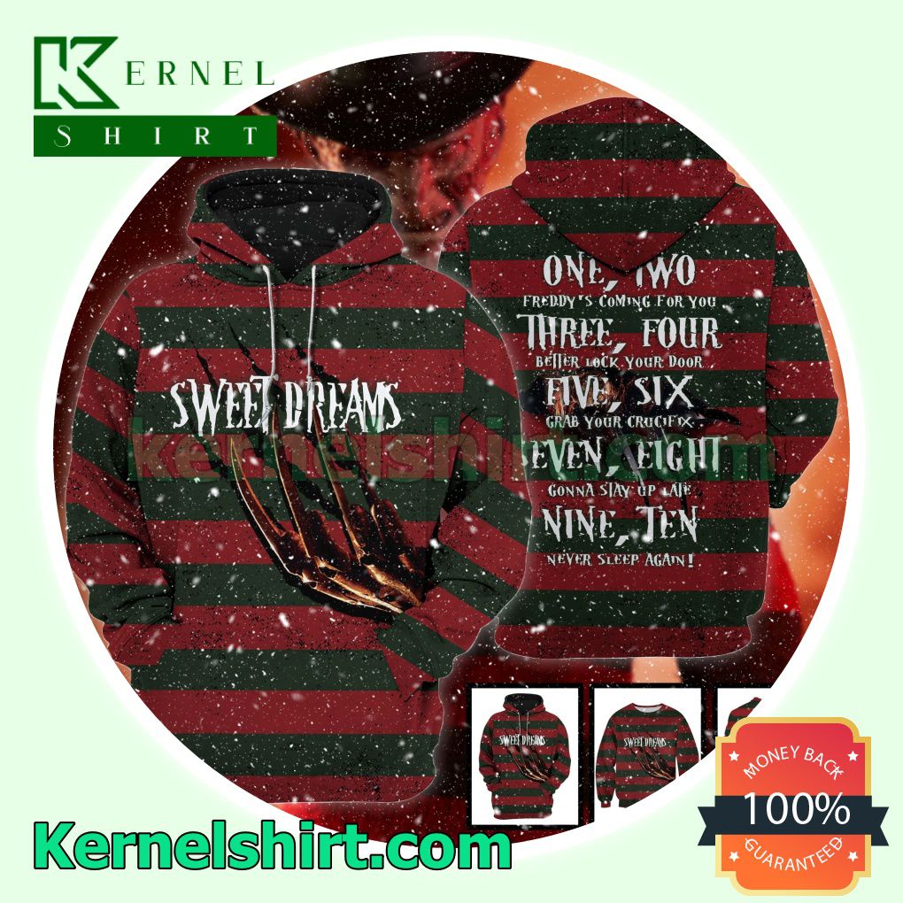 Freddy Krueger Outfit Sweet Dreams Costume Scary Hooded Sweatshirt