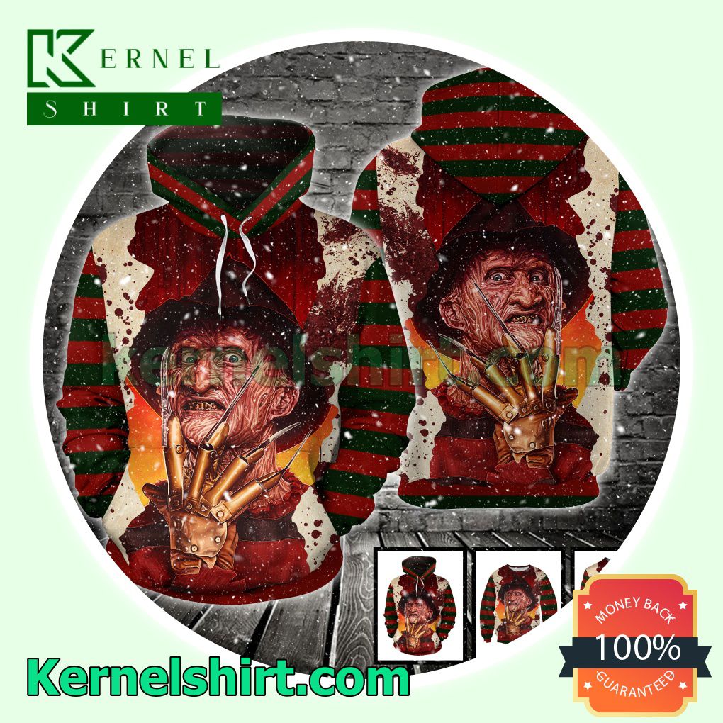 Freddy Krueger Red And Green Lines Halloween Costume Scary Hooded Sweatshirt